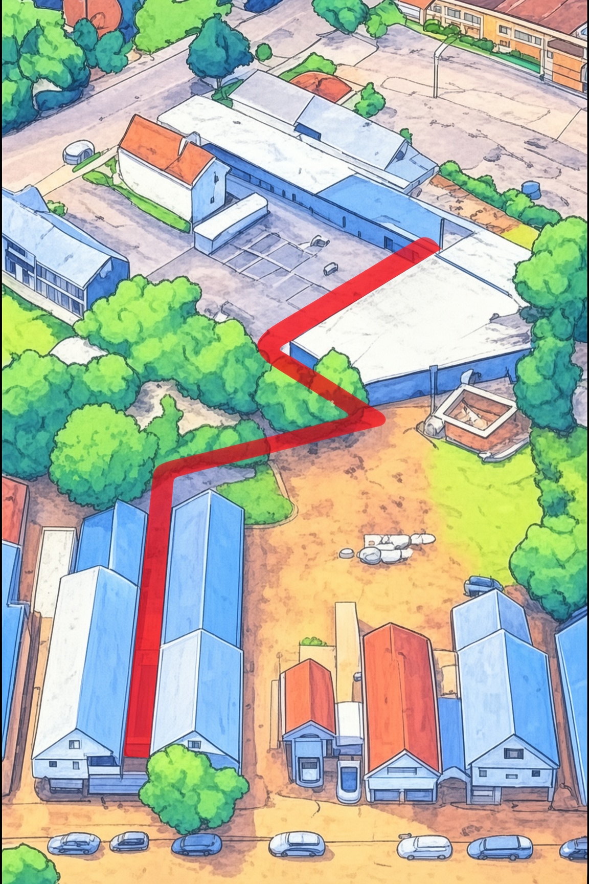 Map of Sportsmens Park, Sportsmens, and The Cave. Tap a numbered stop. The path is the walk through the complex.